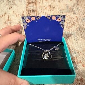 Rucher Unicorn Heart Necklace – Silver Tone w/ Crystals + Initial Charm